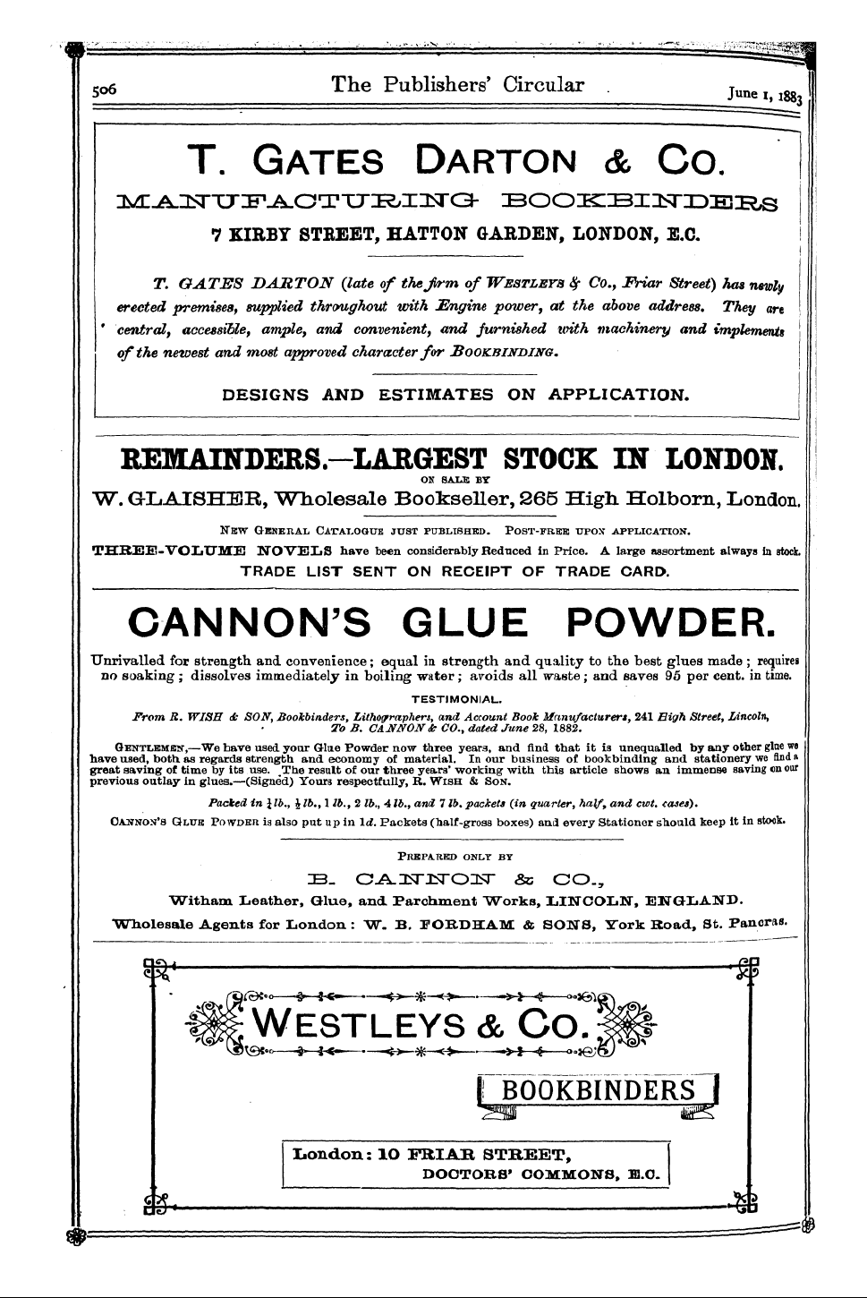 Publishers’ Circular (1880-1890): jS F Y, 1st edition - Ad03801