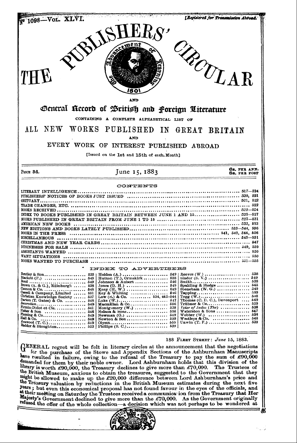 Publishers’ Circular (1880-1890): jS F Y, 1st edition - } ( ~ 1eker * Fcr The A.L Purchase Regre...