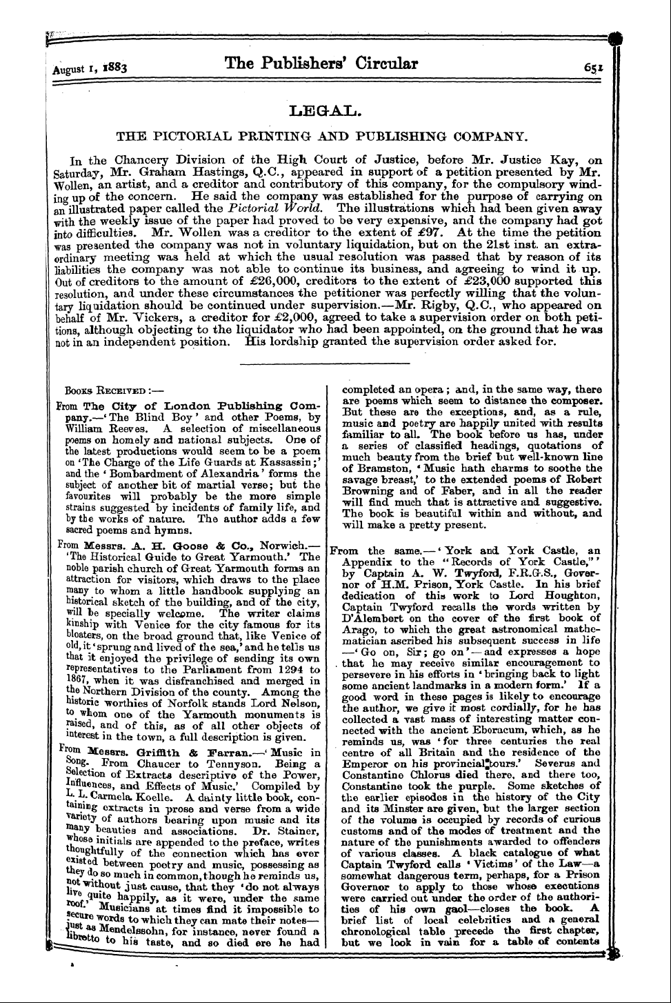 Publishers’ Circular (1880-1890): jS F Y, 1st edition: 11