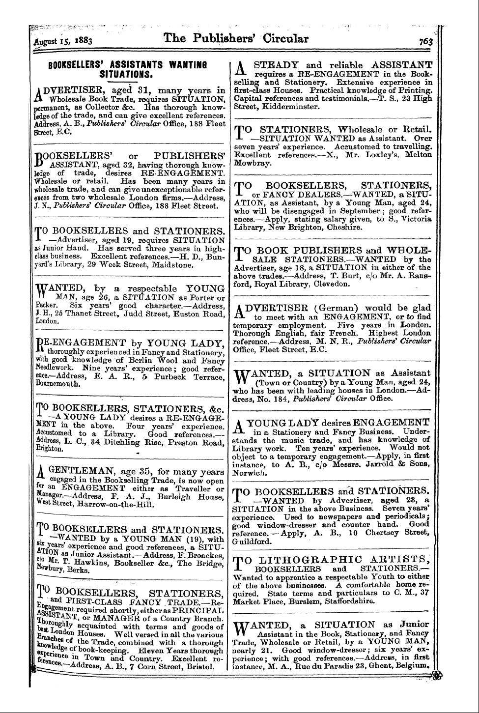 Publishers’ Circular (1880-1890): jS F Y, 1st edition - Ad07905