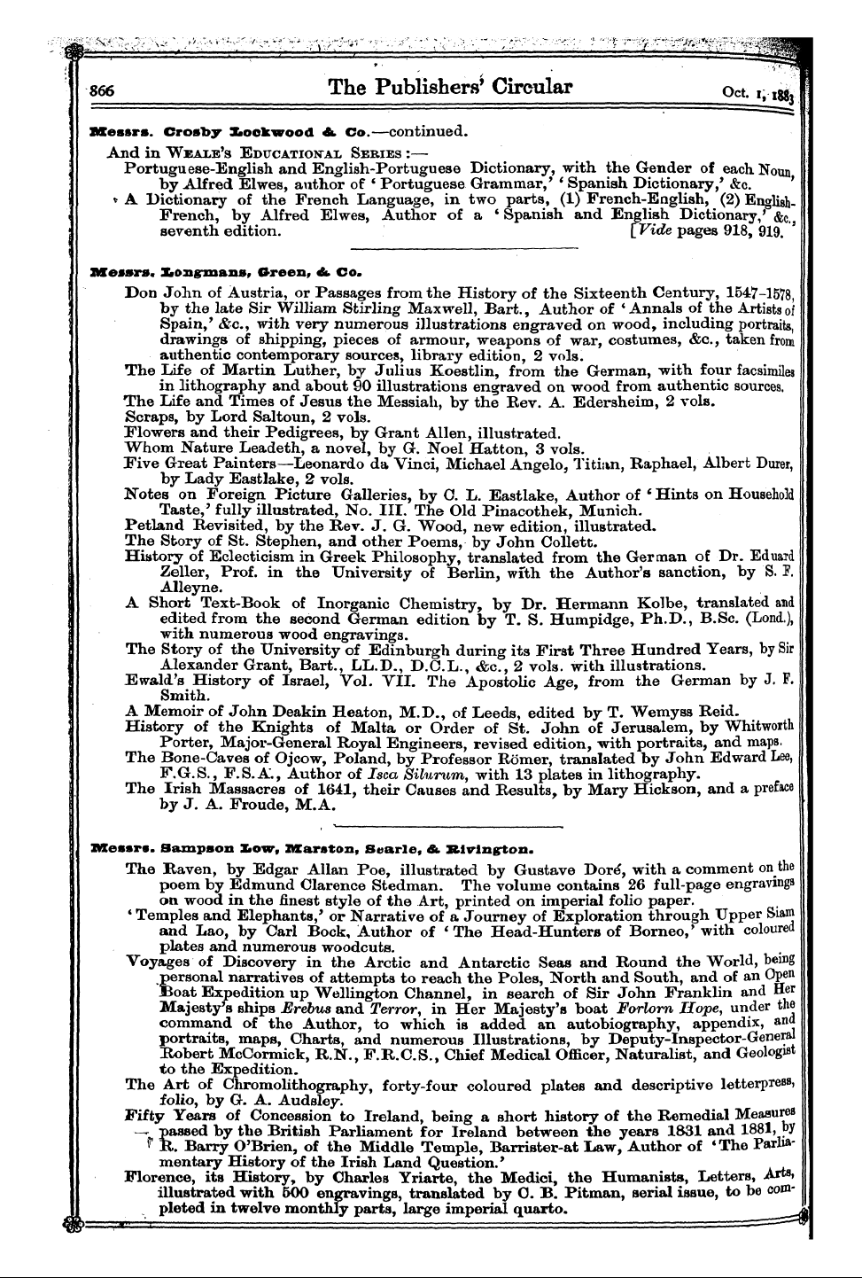 Publishers’ Circular (1880-1890): jS F Y, 1st edition - Messrs. Crosby Xaockwood A. Co. B .J^Pp^...