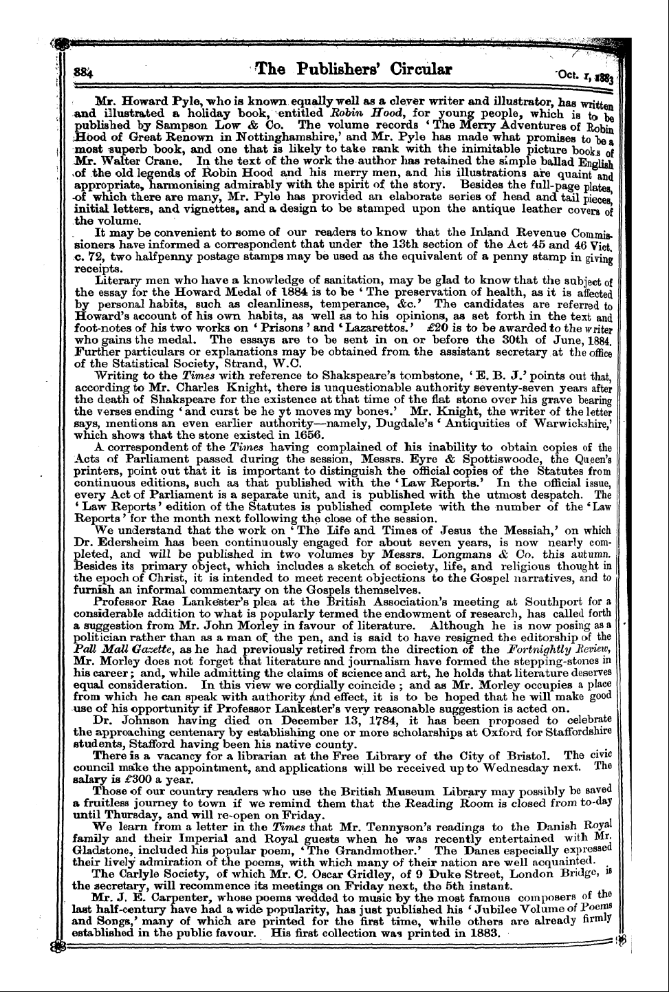 Publishers’ Circular (1880-1890): jS F Y, 1st edition - • . / -,Wm S84 The Publishers' Circular ...