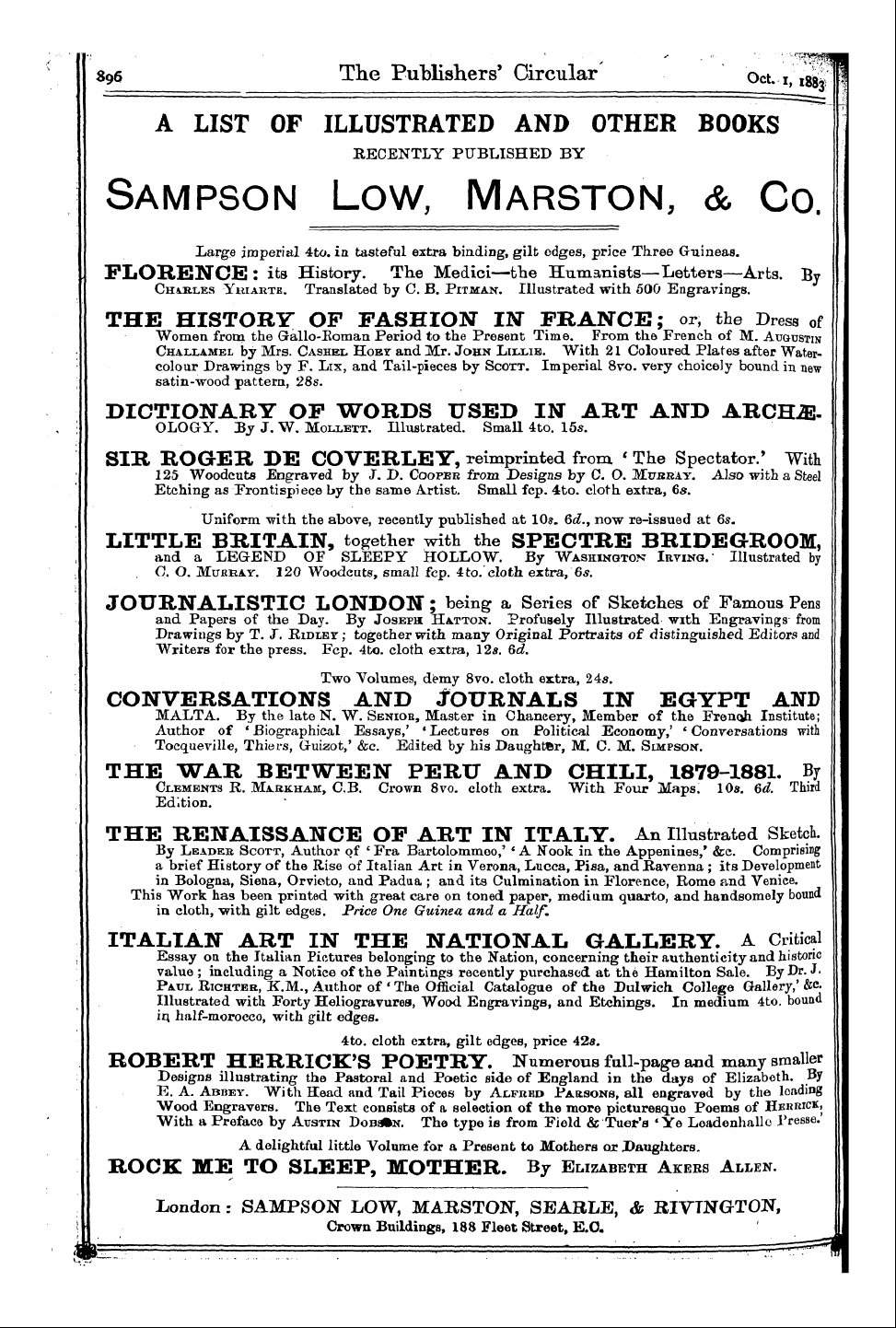 Publishers’ Circular (1880-1890): jS F Y, 1st edition - 896 The Publishers' Circular Oct. 1, I&F...
