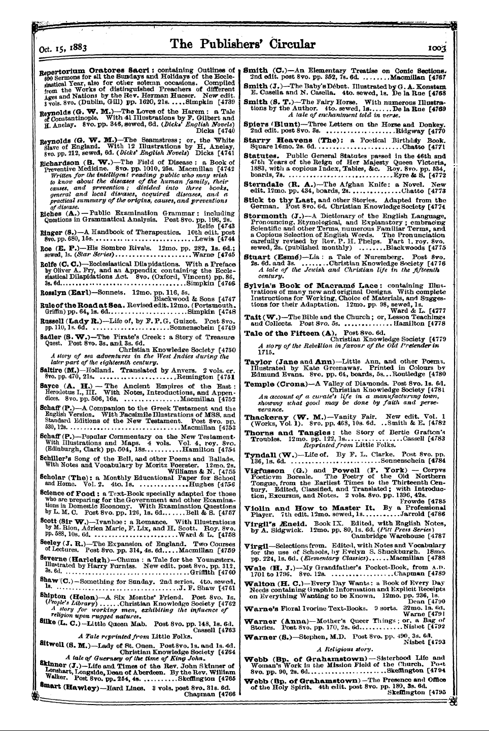 Publishers’ Circular (1880-1890): jS F Y, 1st edition: 19