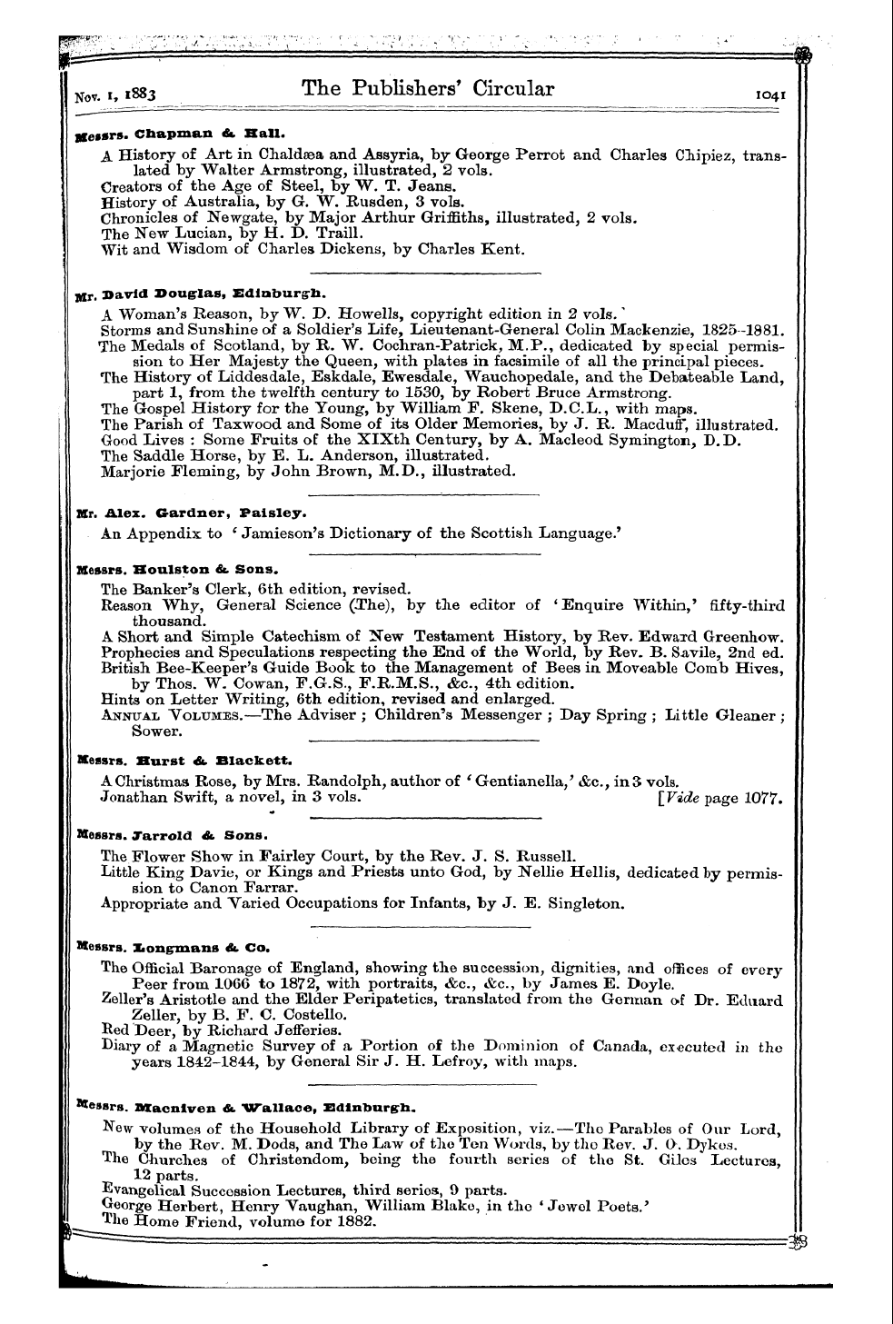 Publishers’ Circular (1880-1890): jS F Y, 1st edition - Messrs. Ho Tils Ton & Sons. The Banker's...