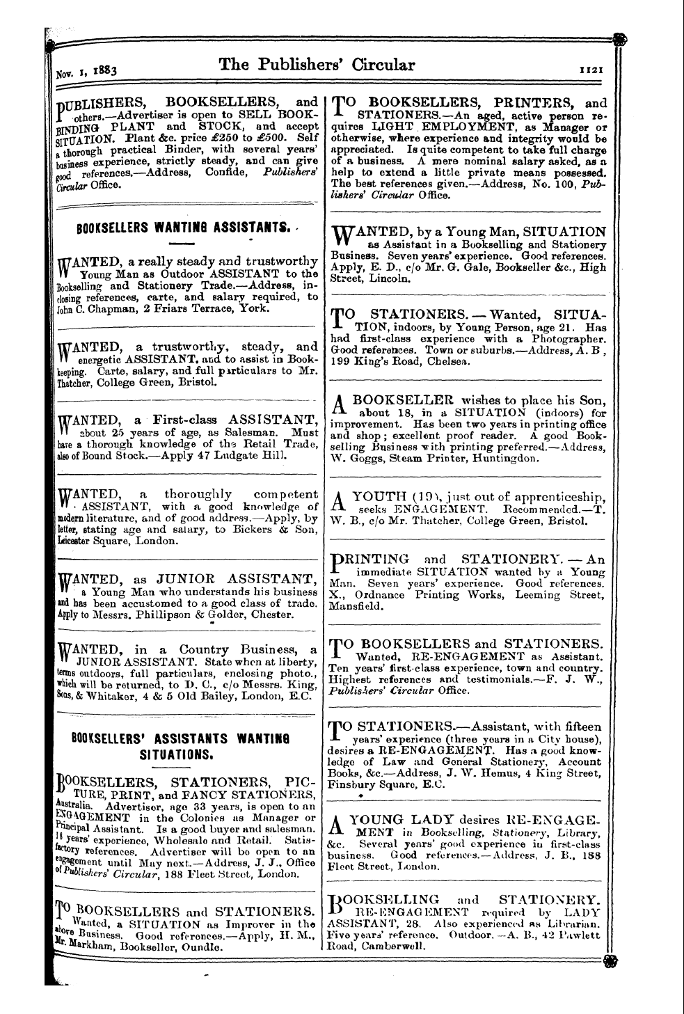 Publishers’ Circular (1880-1890): jS F Y, 1st edition - Ad08509