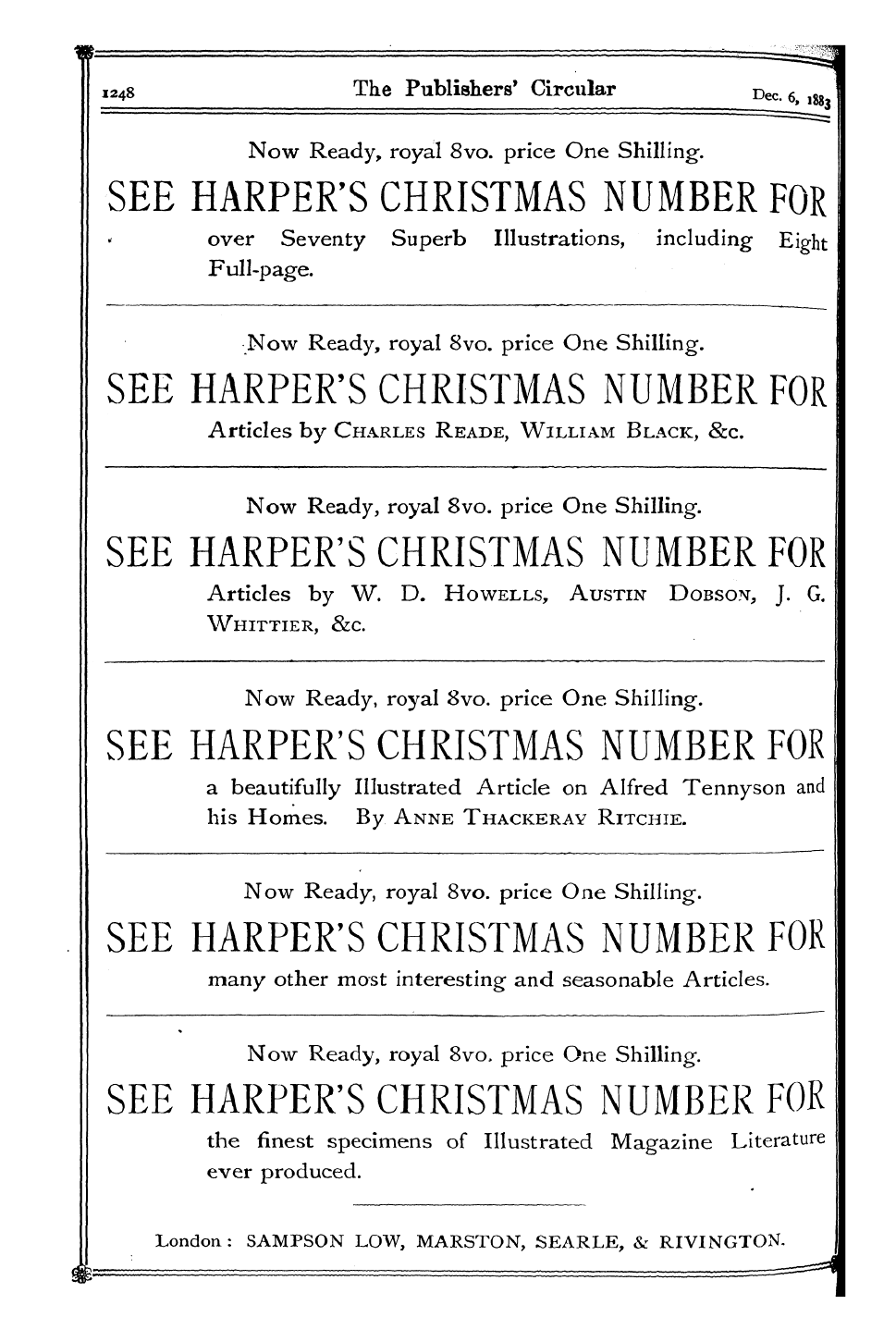 Publishers’ Circular (1880-1890): jS F Y, 1st edition - Ad11801