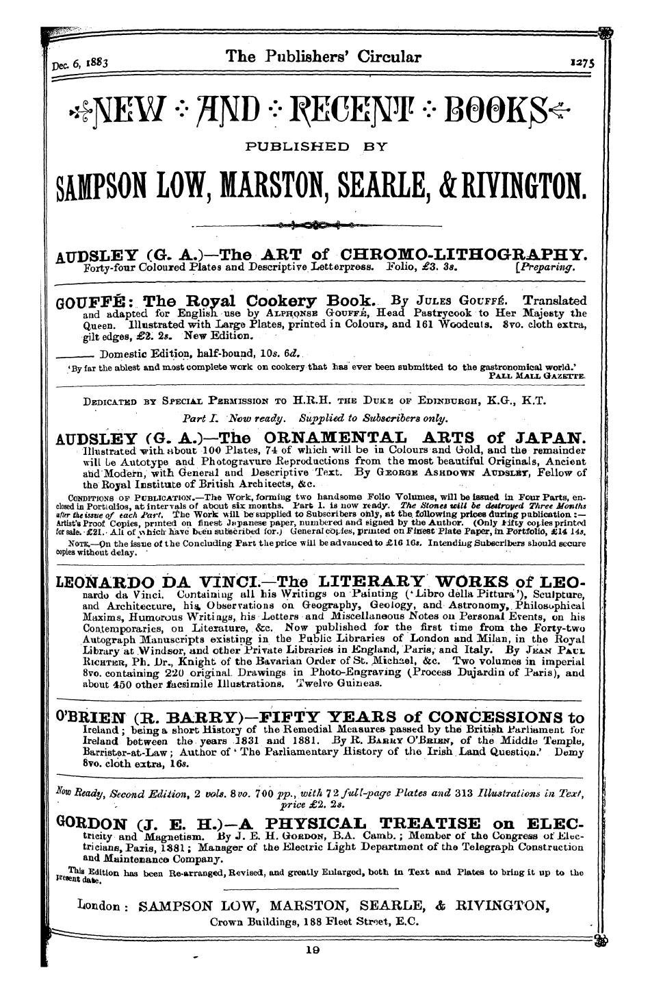 Publishers’ Circular (1880-1890): jS F Y, 1st edition: 185