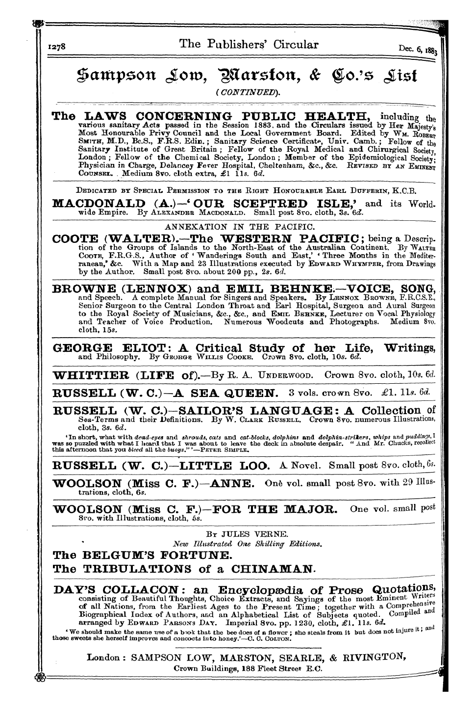 Publishers’ Circular (1880-1890): jS F Y, 1st edition: 188