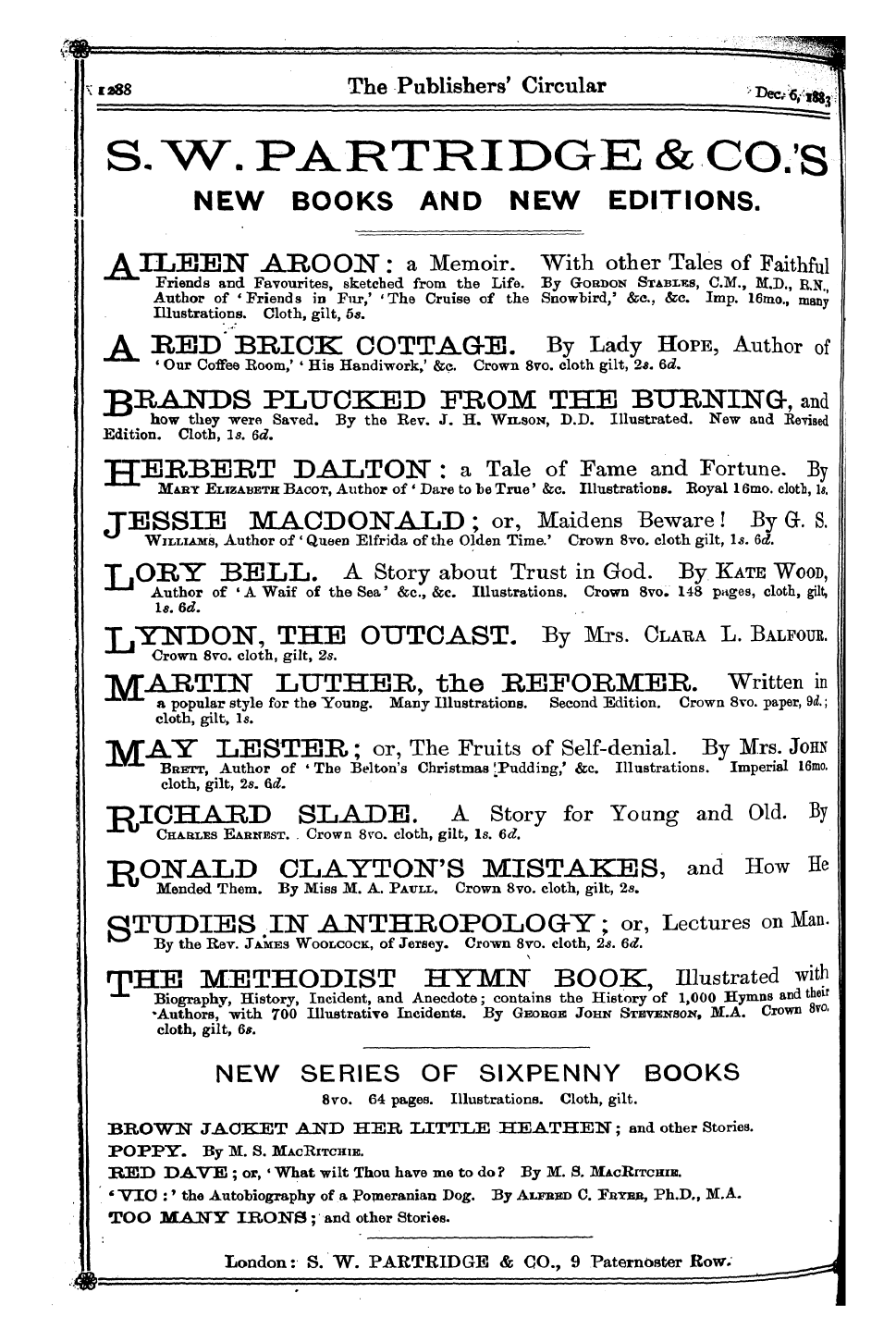 Publishers’ Circular (1880-1890): jS F Y, 1st edition - Ad20601