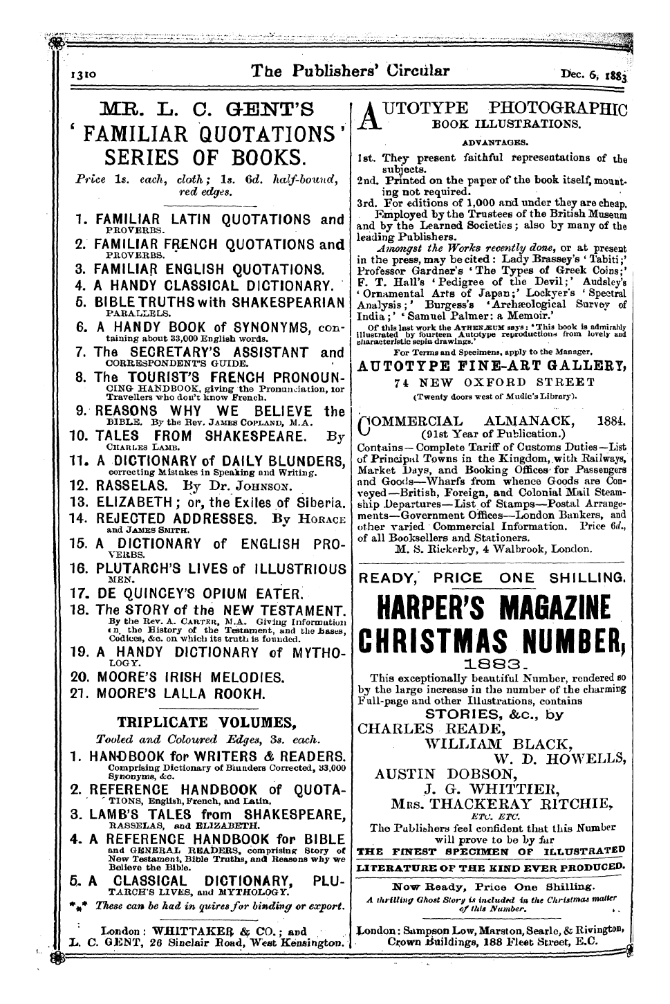 Publishers’ Circular (1880-1890): jS F Y, 1st edition - Ad24403