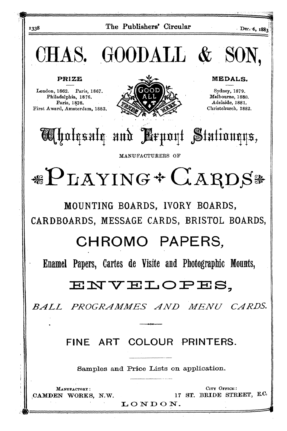 Publishers’ Circular (1880-1890): jS F Y, 1st edition - Ad28401