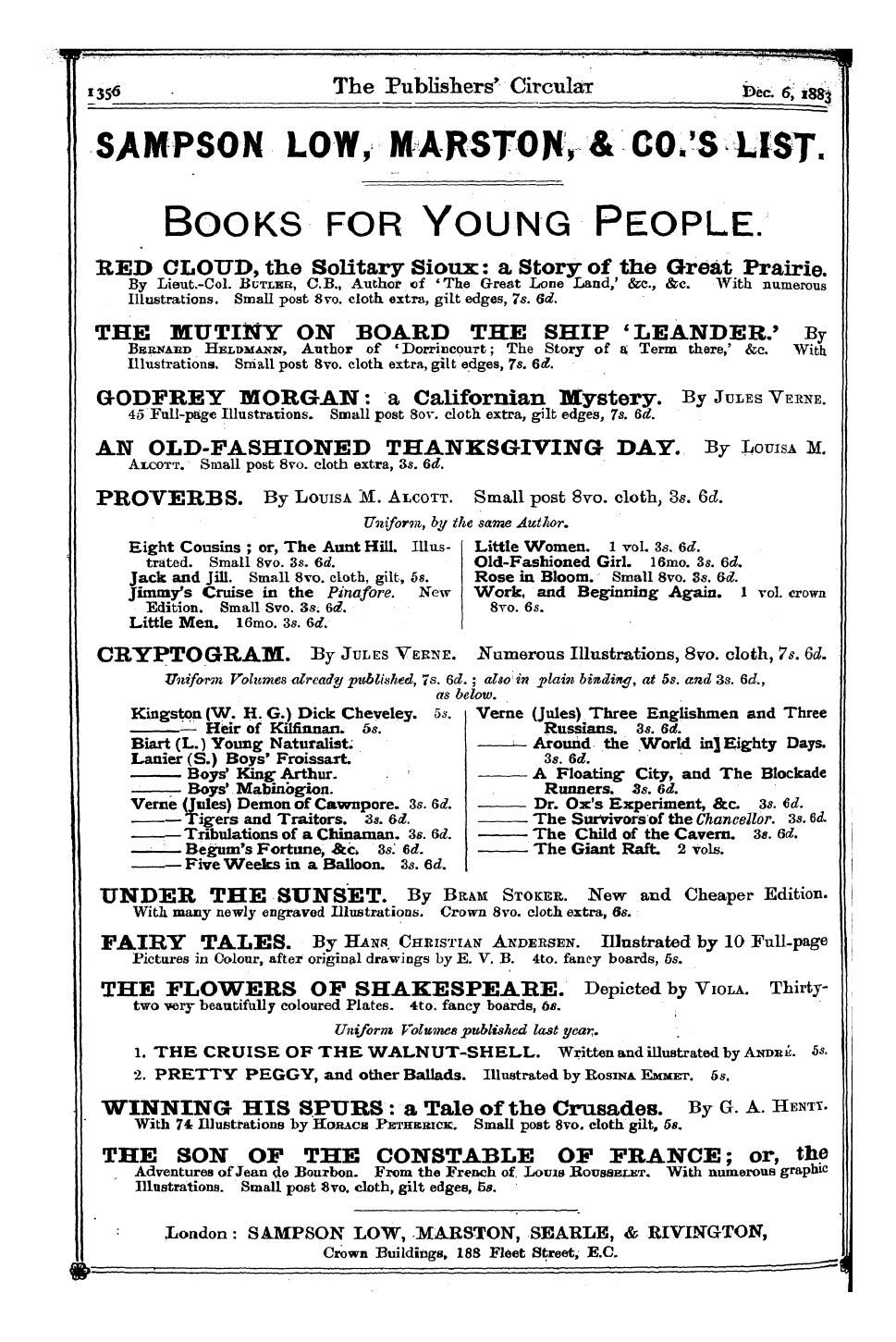 Publishers’ Circular (1880-1890): jS F Y, 1st edition - Ad30201