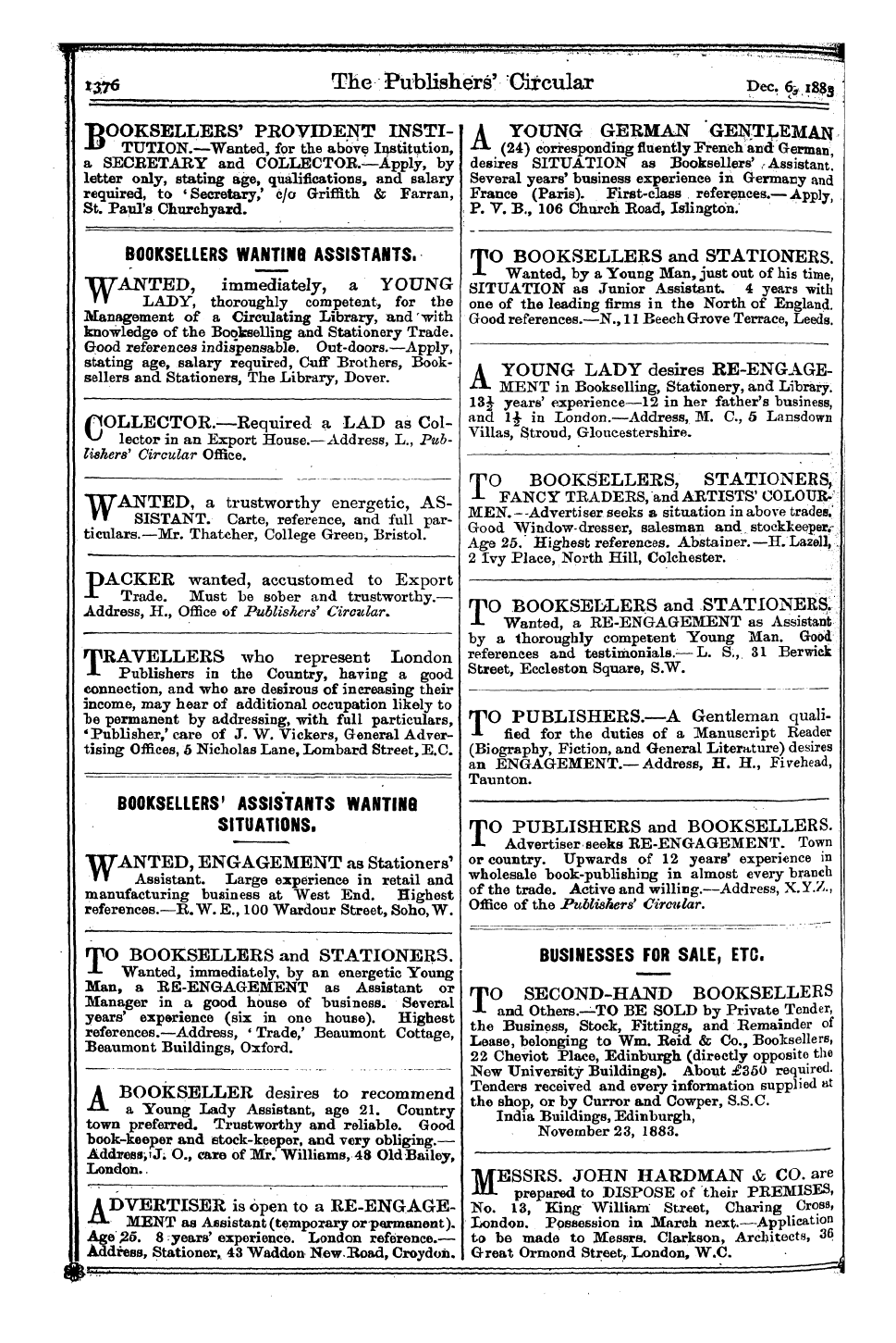 Publishers’ Circular (1880-1890): jS F Y, 1st edition - Ad32216