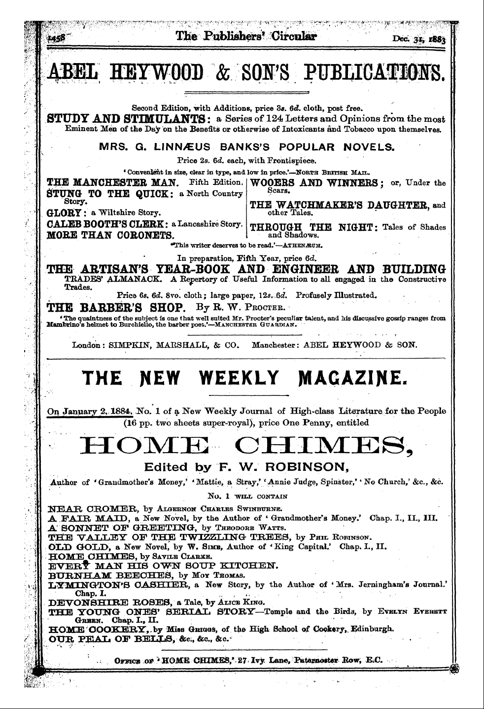 Publishers’ Circular (1880-1890): jS F Y, 1st edition: 31