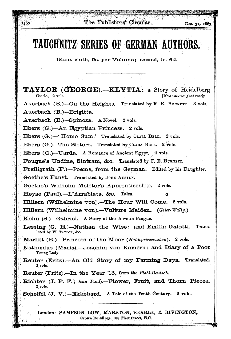 Publishers’ Circular (1880-1890): jS F Y, 1st edition: 33