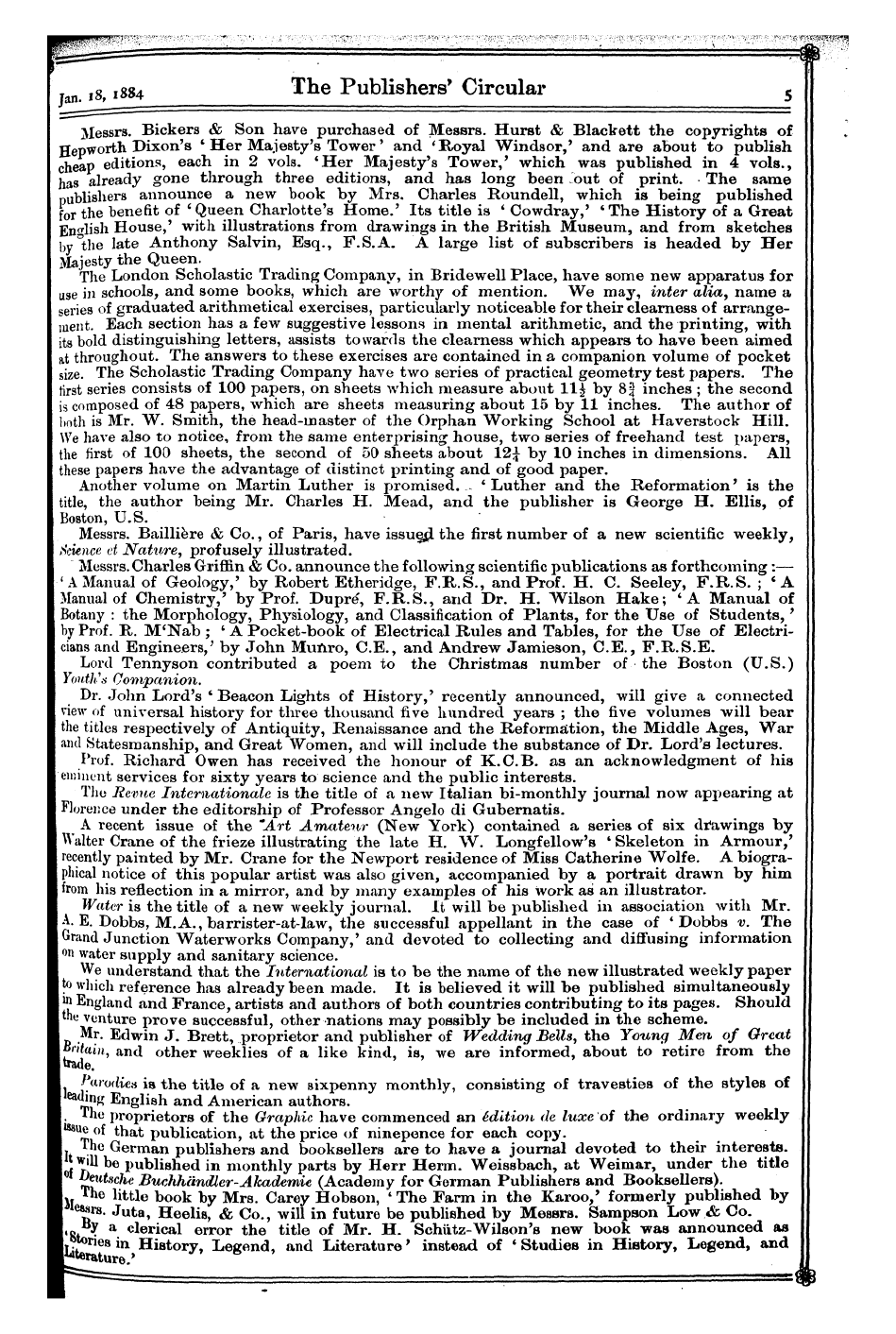 Publishers’ Circular (1880-1890): jS F Y, 1st edition - Tan 18, L884 ^E Publishers* Circular 5