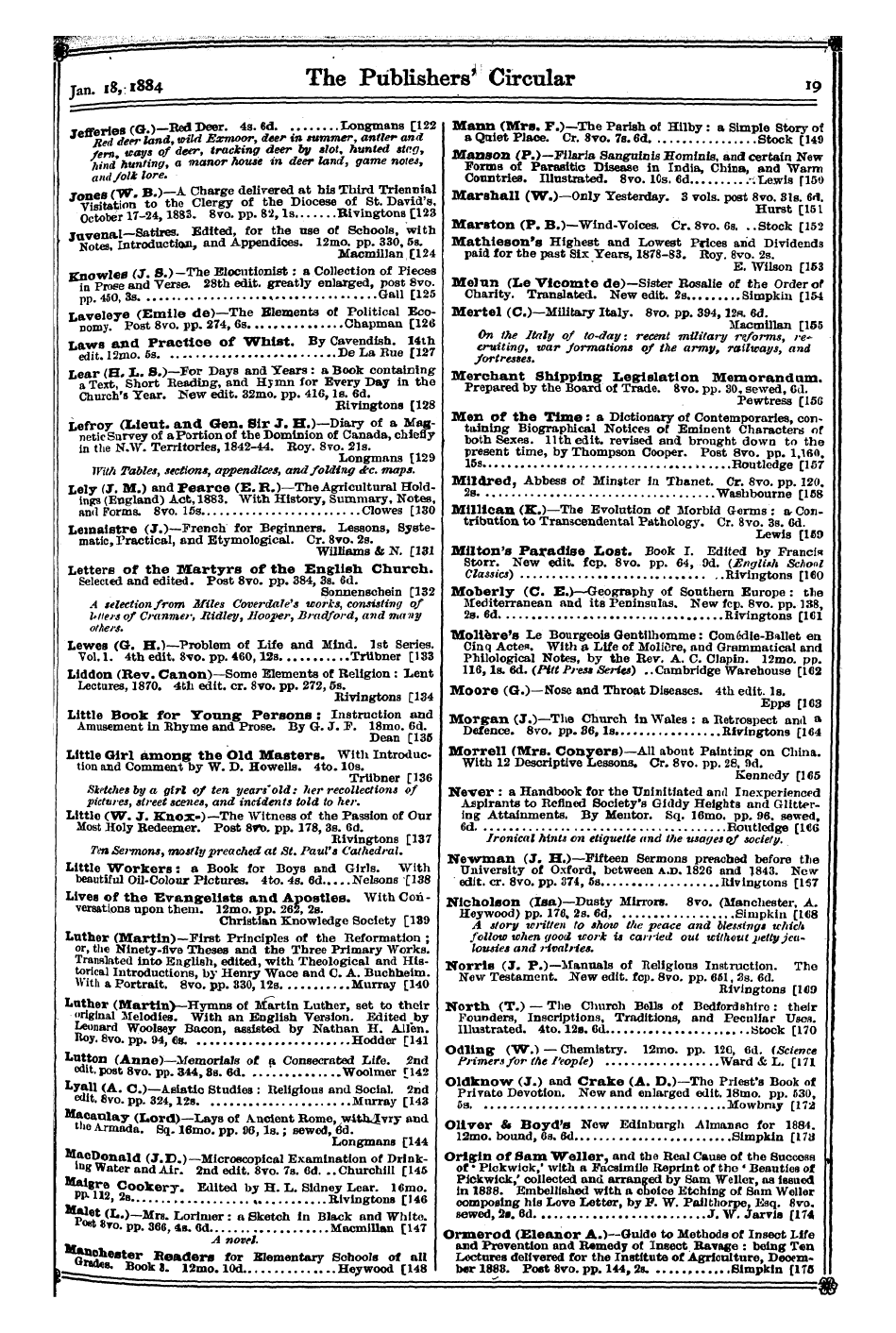 Publishers’ Circular (1880-1890): jS F Y, 1st edition: 19