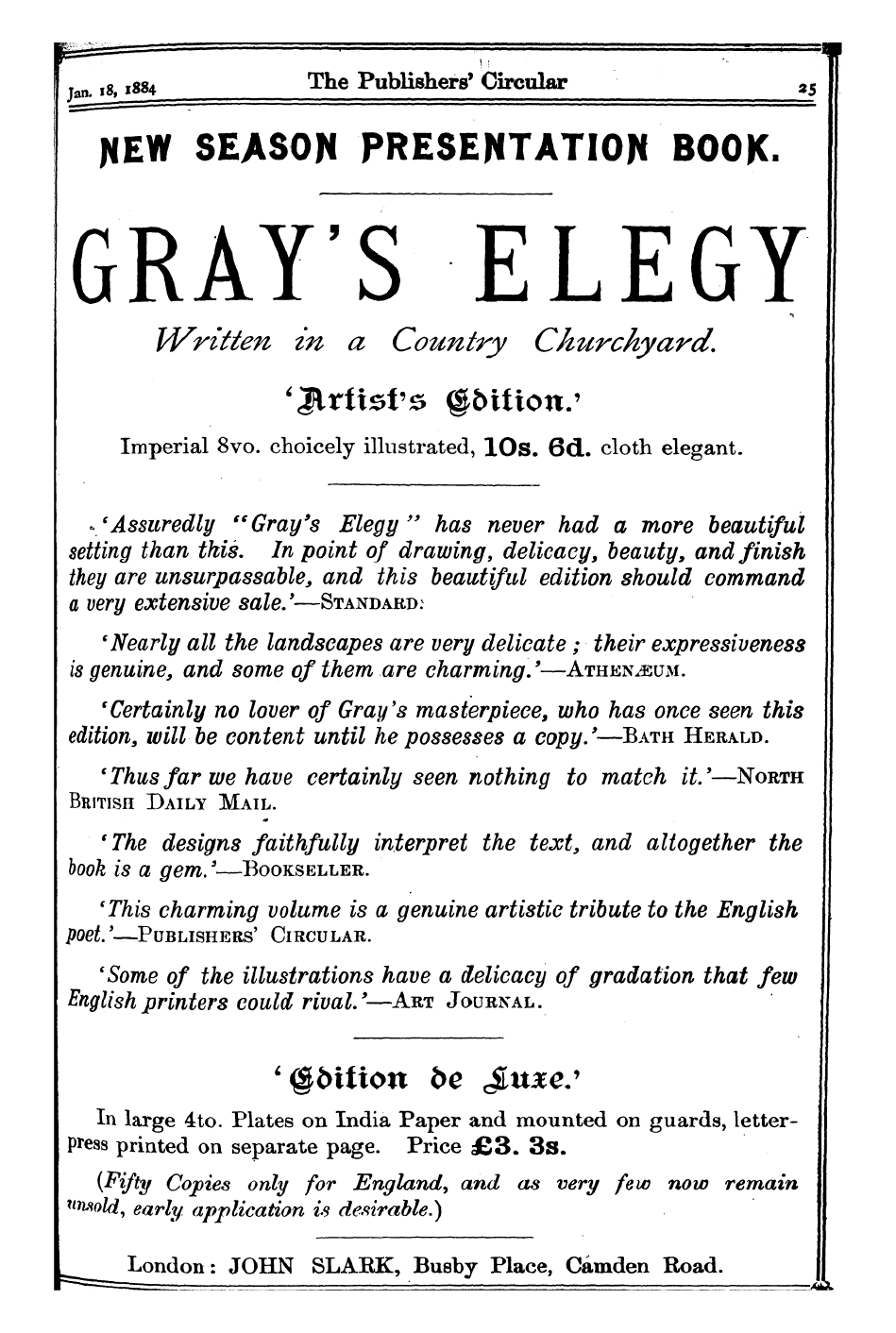 Publishers’ Circular (1880-1890): jS F Y, 1st edition - Ad02501