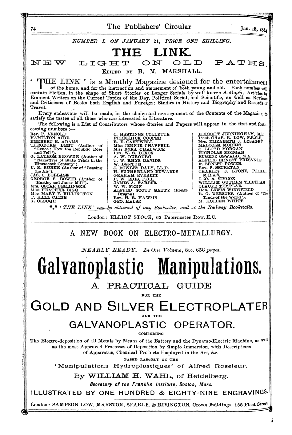 Publishers’ Circular (1880-1890): jS F Y, 1st edition: 74