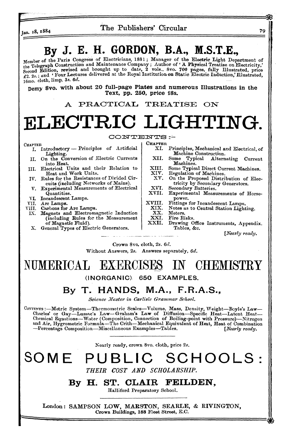 Publishers’ Circular (1880-1890): jS F Y, 1st edition - Ad07901