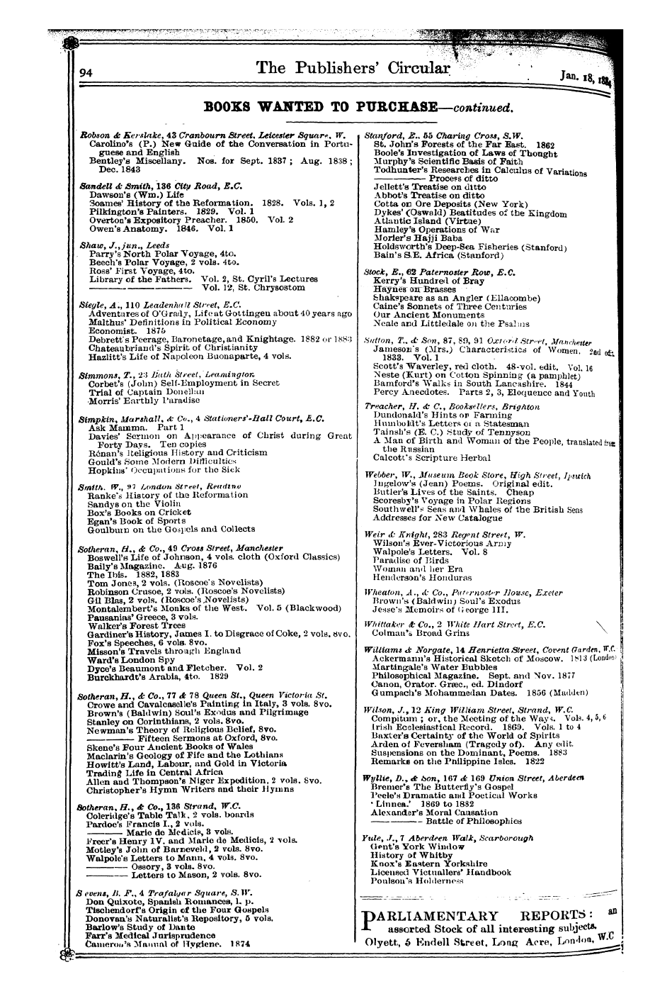 Publishers’ Circular (1880-1890): jS F Y, 1st edition - Ad09801