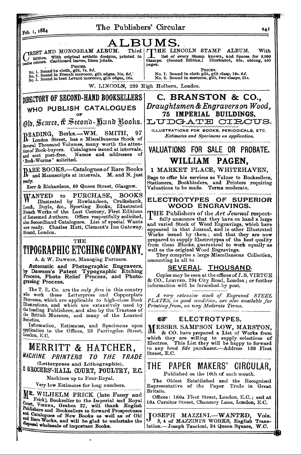 Publishers’ Circular (1880-1890): jS F Y, 1st edition - Ad04502