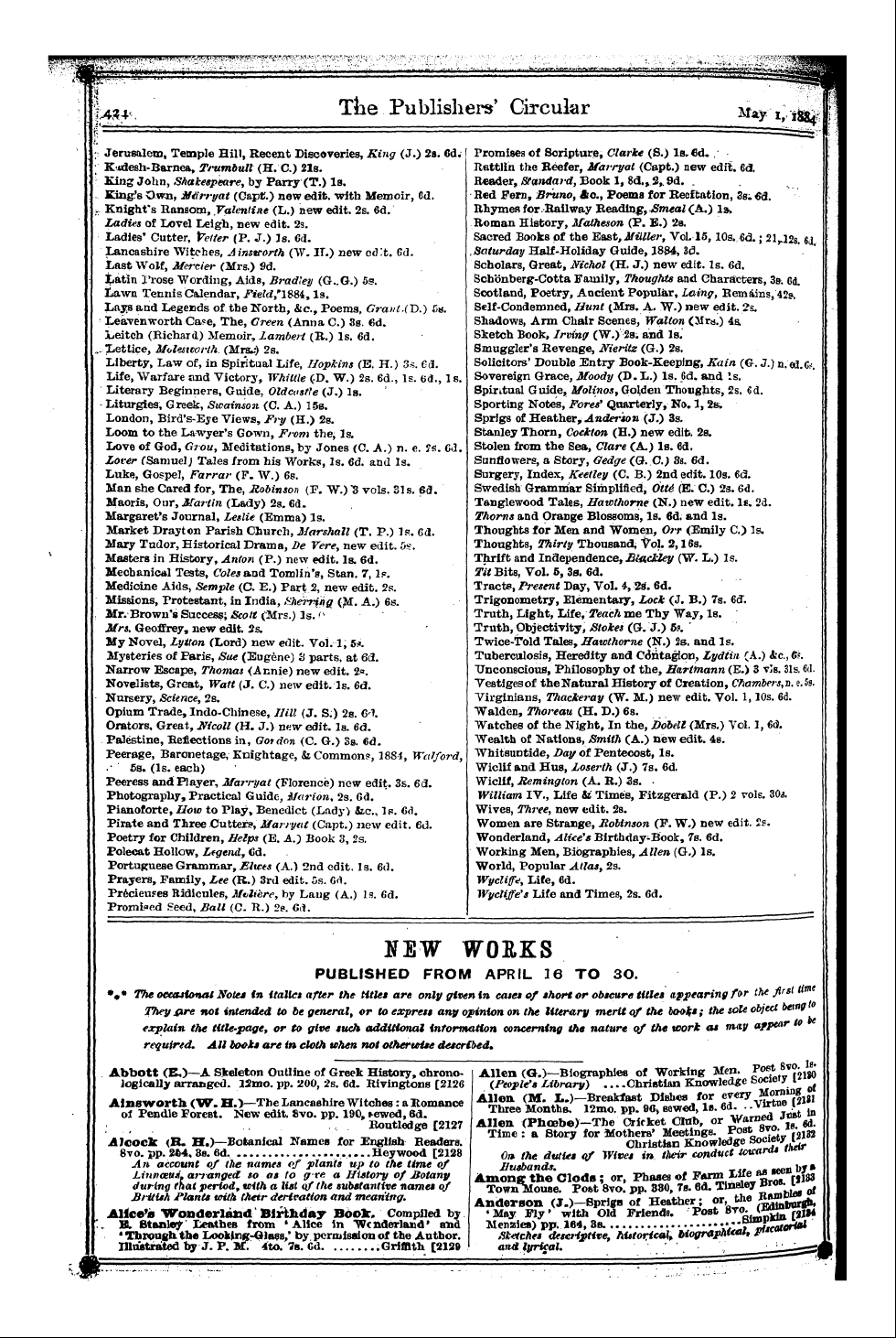 Publishers’ Circular (1880-1890): jS F Y, 1st edition: 16