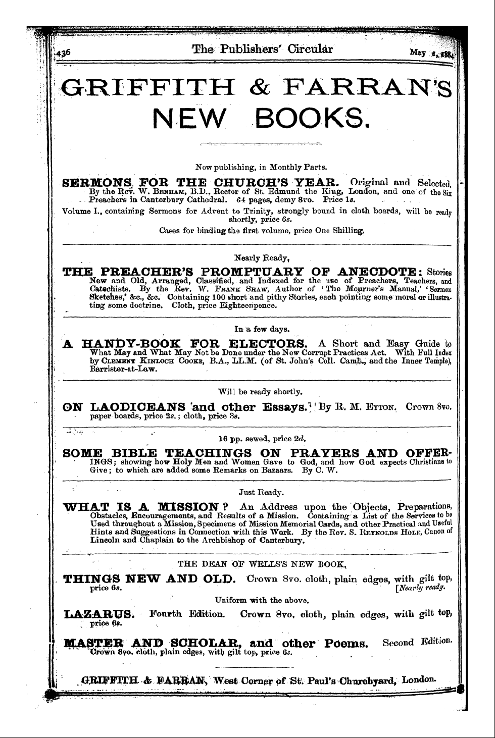 Publishers’ Circular (1880-1890): jS F Y, 1st edition - Ad02800