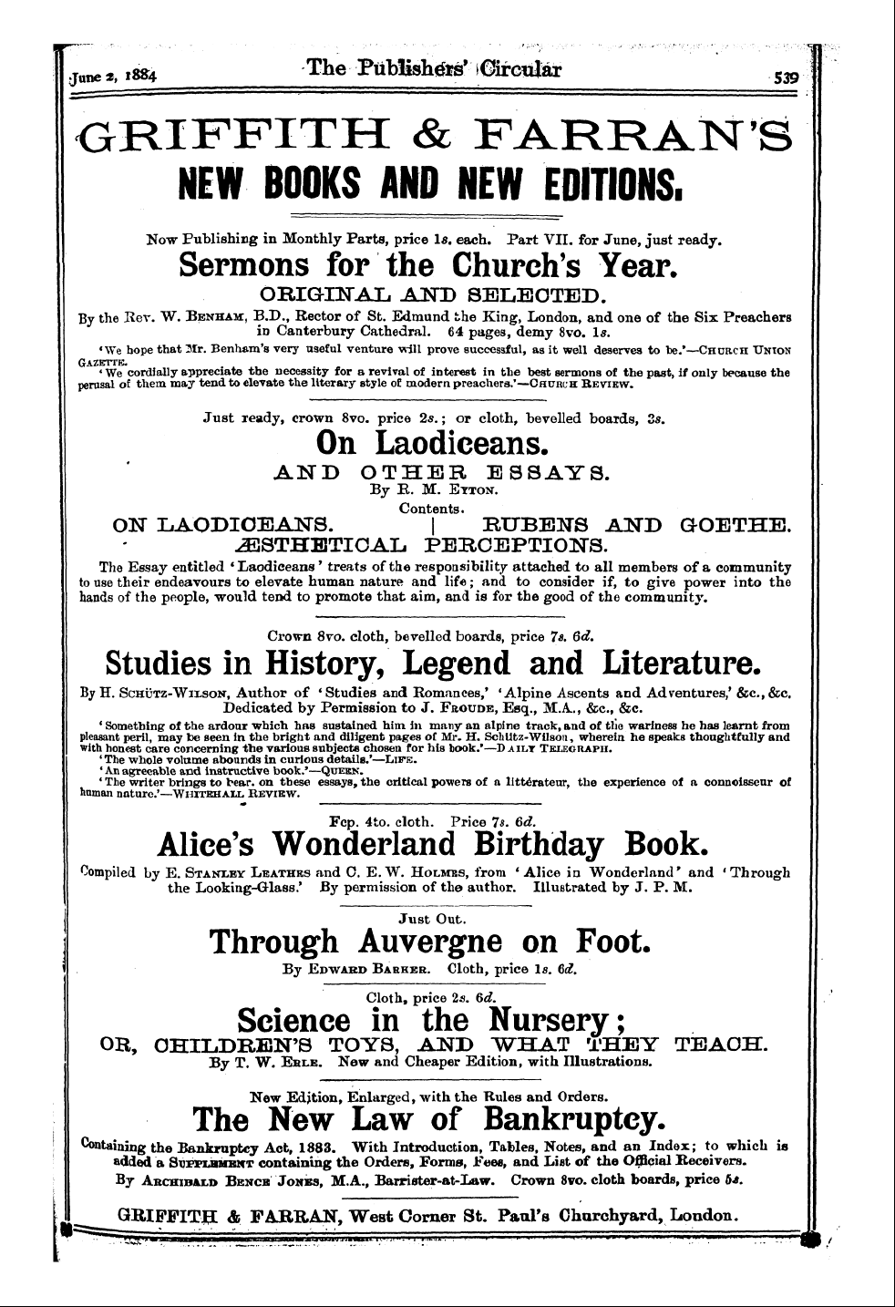 Publishers’ Circular (1880-1890): jS F Y, 1st edition: 31