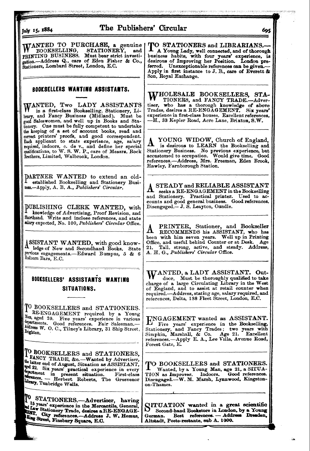 Publishers’ Circular (1880-1890): jS F Y, 1st edition - Ad03910