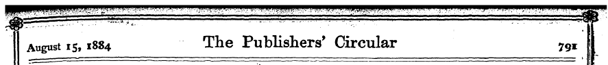 August is, 1884 The Publishers' Circular...