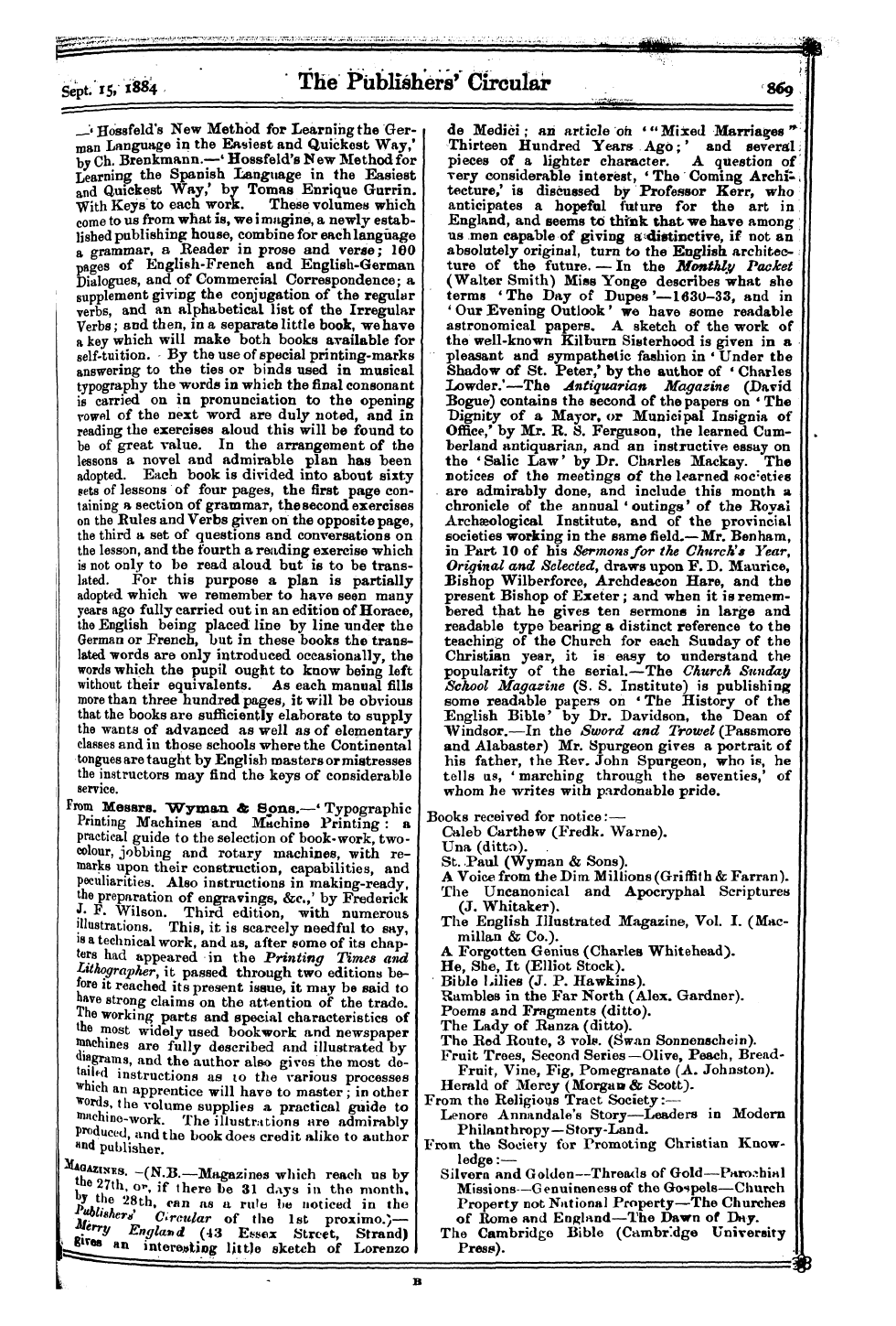 Publishers’ Circular (1880-1890): jS F Y, 1st edition: 9