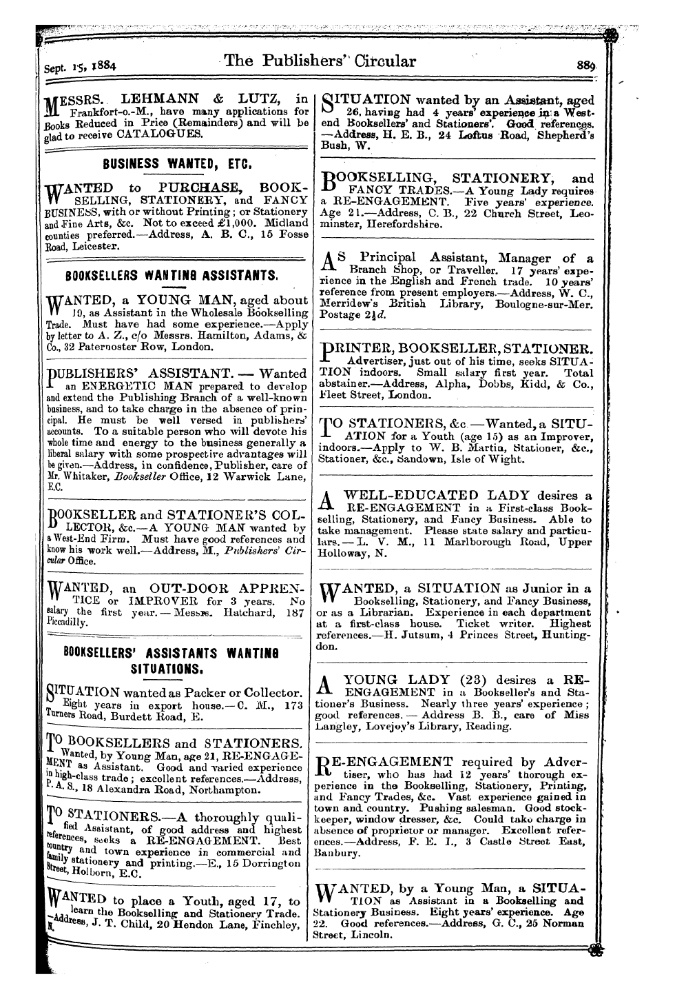 Publishers’ Circular (1880-1890): jS F Y, 1st edition - Ad03304