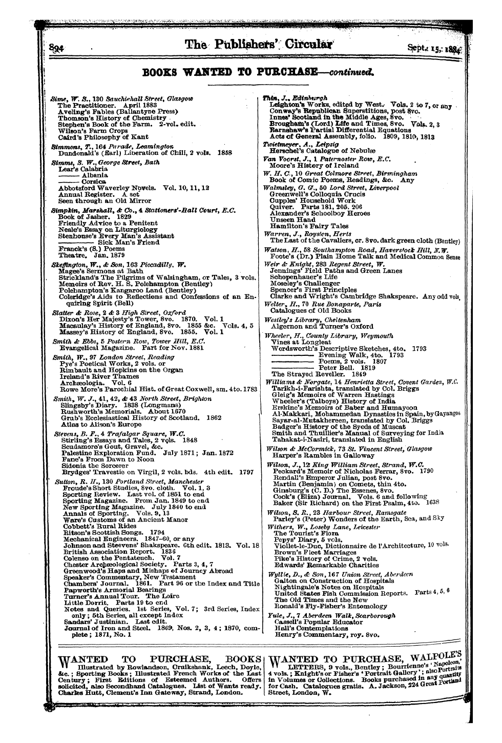 Publishers’ Circular (1880-1890): jS F Y, 1st edition - Ad03803