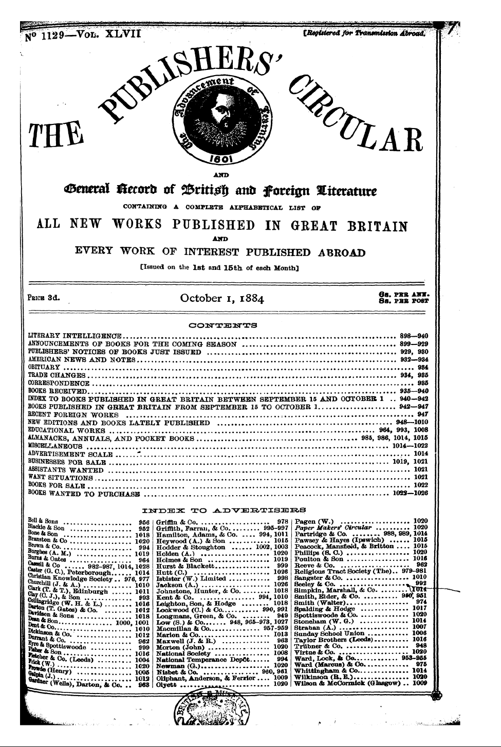 Publishers’ Circular (1880-1890): jS F Y, 1st edition - Literaey Intelligence 898—940 Announceme...