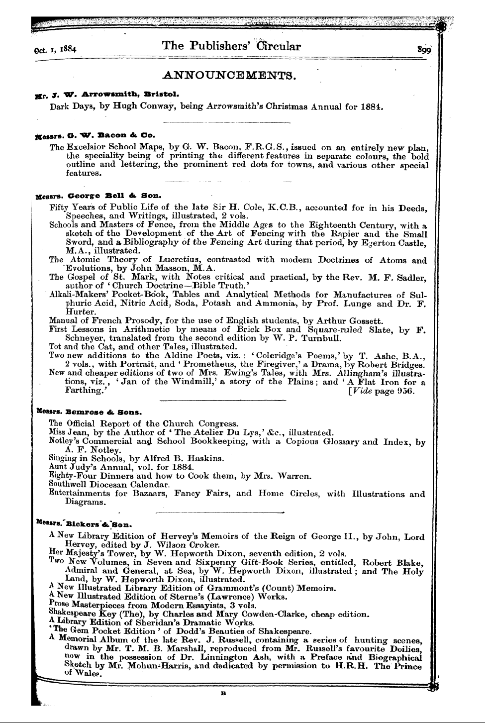 Publishers’ Circular (1880-1890): jS F Y, 1st edition: 3