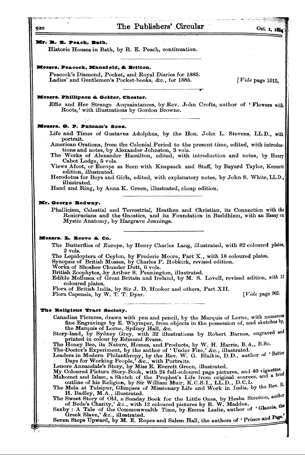 Publishers’ Circular (1880-1890): jS F Y, 1st edition - I ] L«R - It. Z. Peach, Bath.