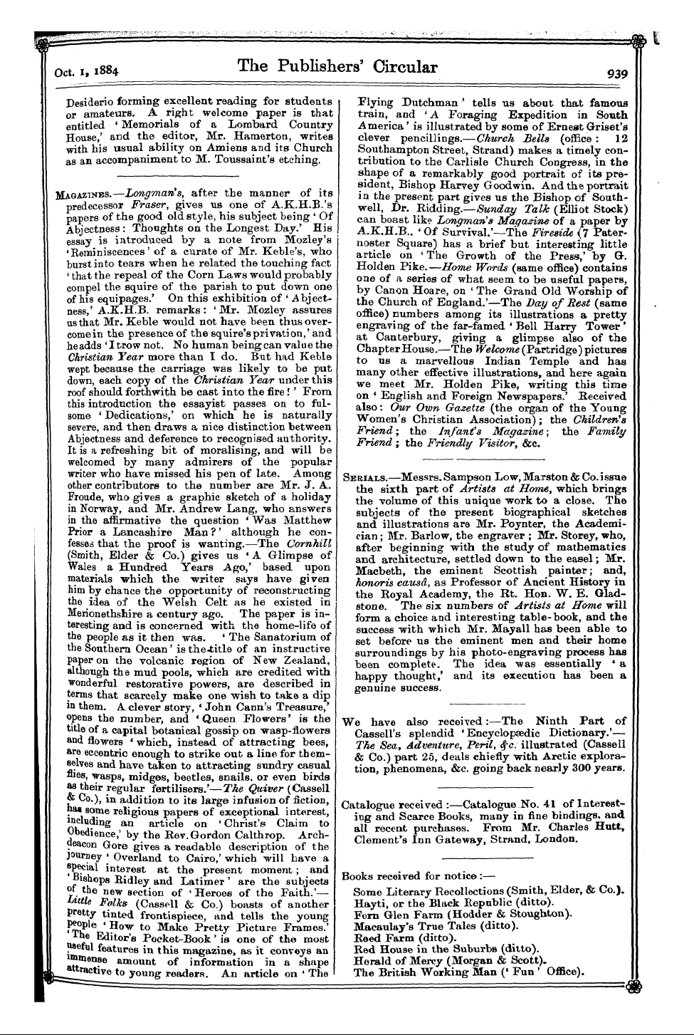 Publishers’ Circular (1880-1890): jS F Y, 1st edition - Magazin Predecessor If* \J*- M - ^/*-' E...