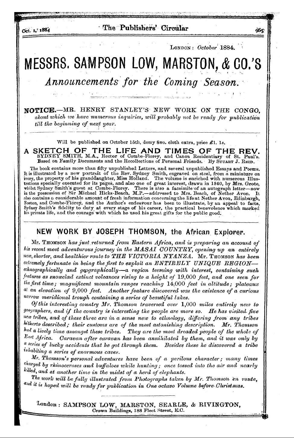 Publishers’ Circular (1880-1890): jS F Y, 1st edition - Ad06901