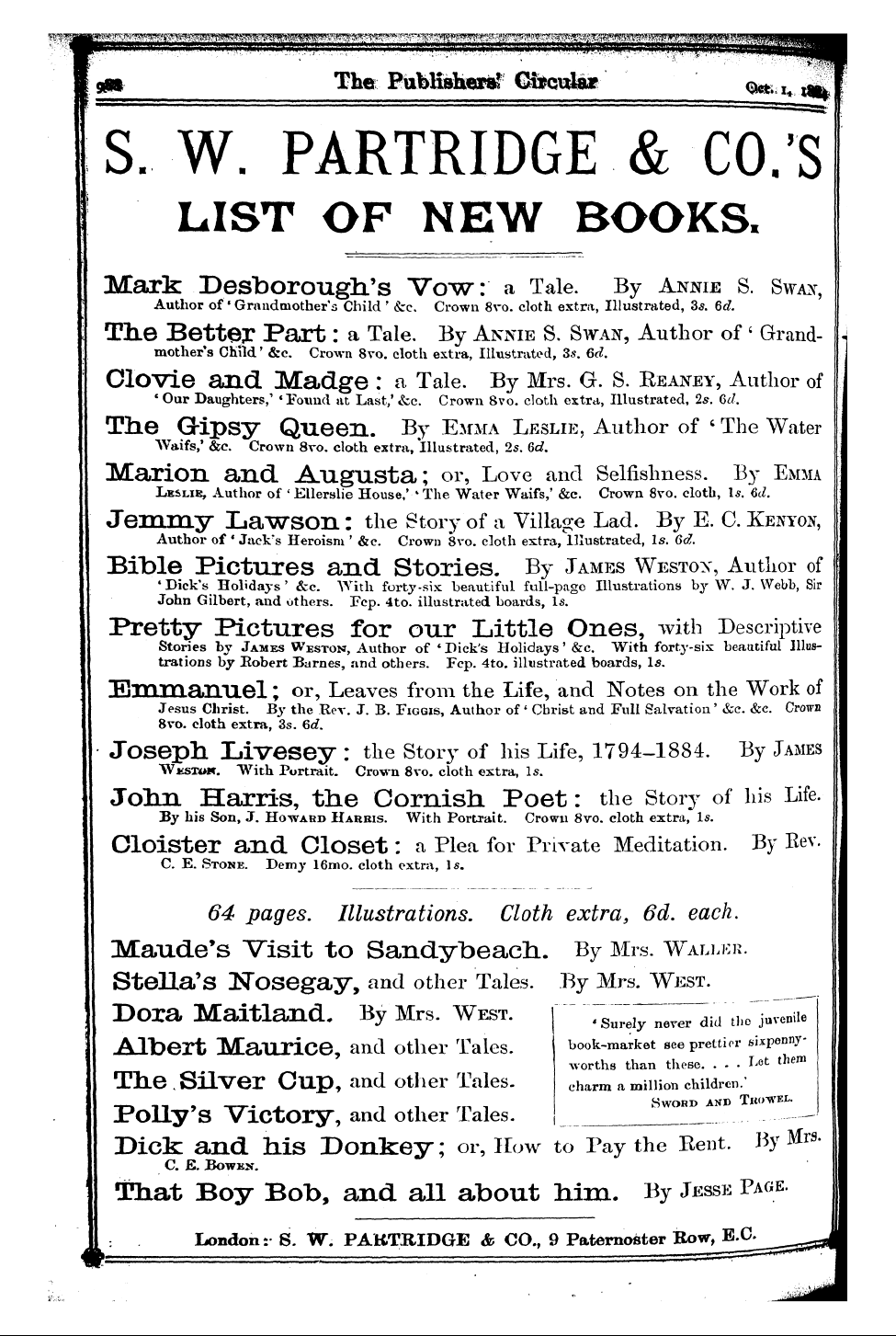 Publishers’ Circular (1880-1890): jS F Y, 1st edition: 92