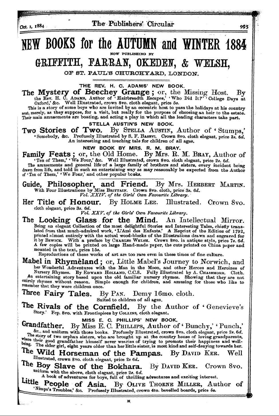 Publishers’ Circular (1880-1890): jS F Y, 1st edition: 99