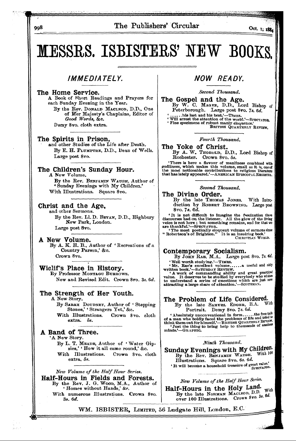 Publishers’ Circular (1880-1890): jS F Y, 1st edition - Ad10201