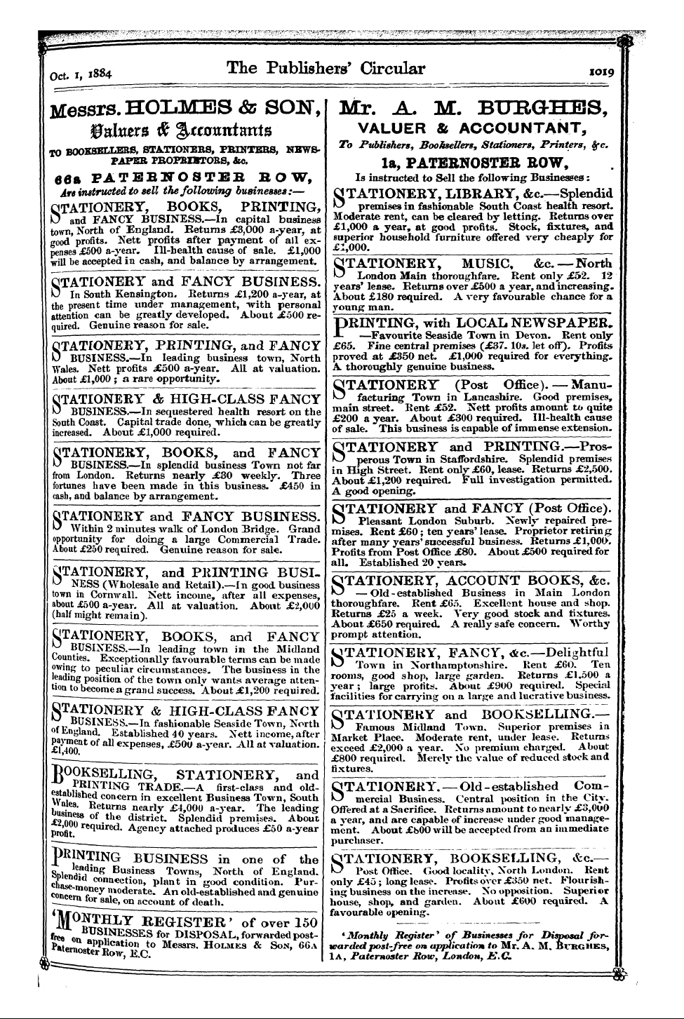 Publishers’ Circular (1880-1890): jS F Y, 1st edition - Ad12301