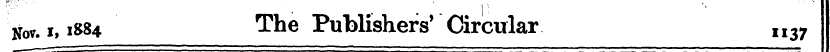 Nov. i, 1884 The Publishers' Circular II...