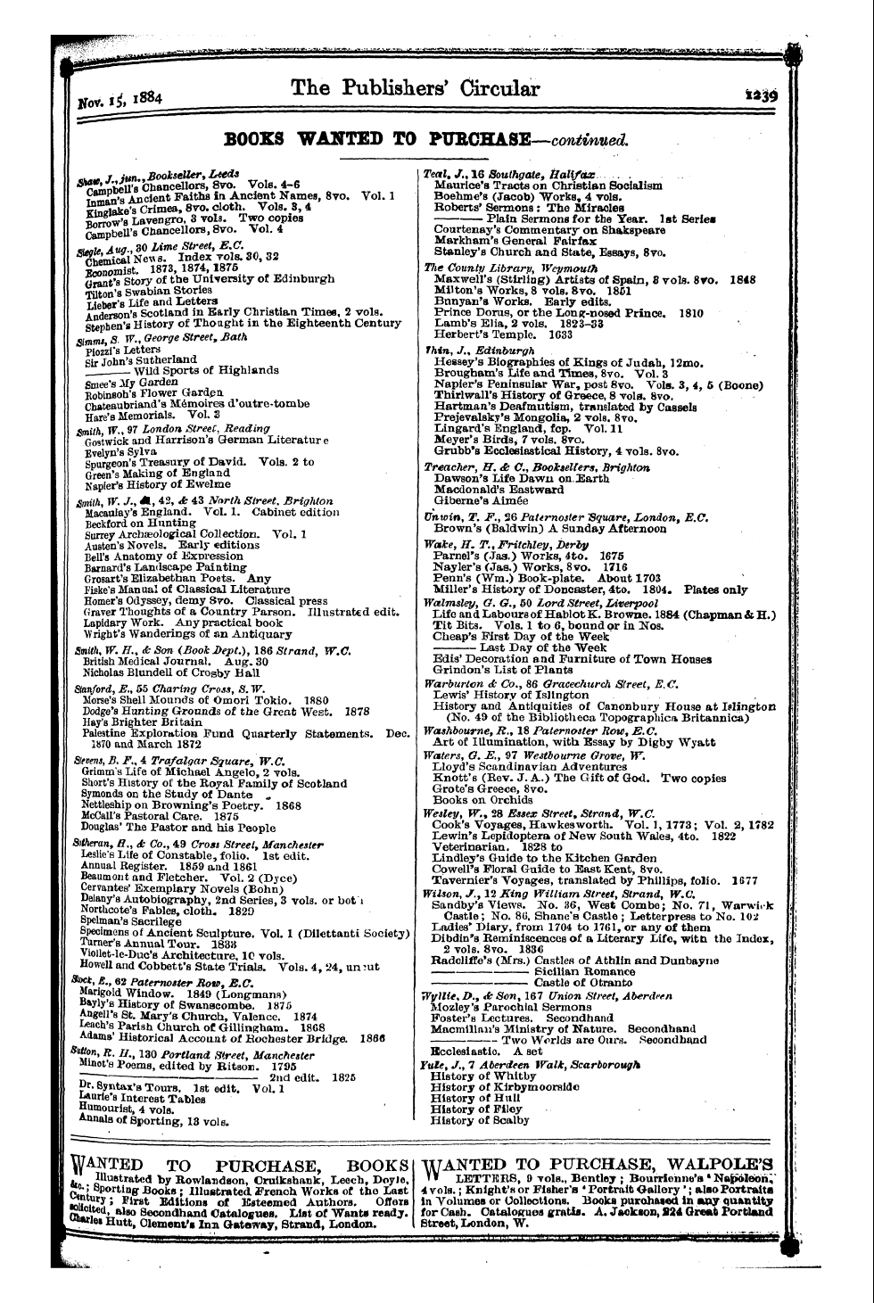 Publishers’ Circular (1880-1890): jS F Y, 1st edition - Ad05501