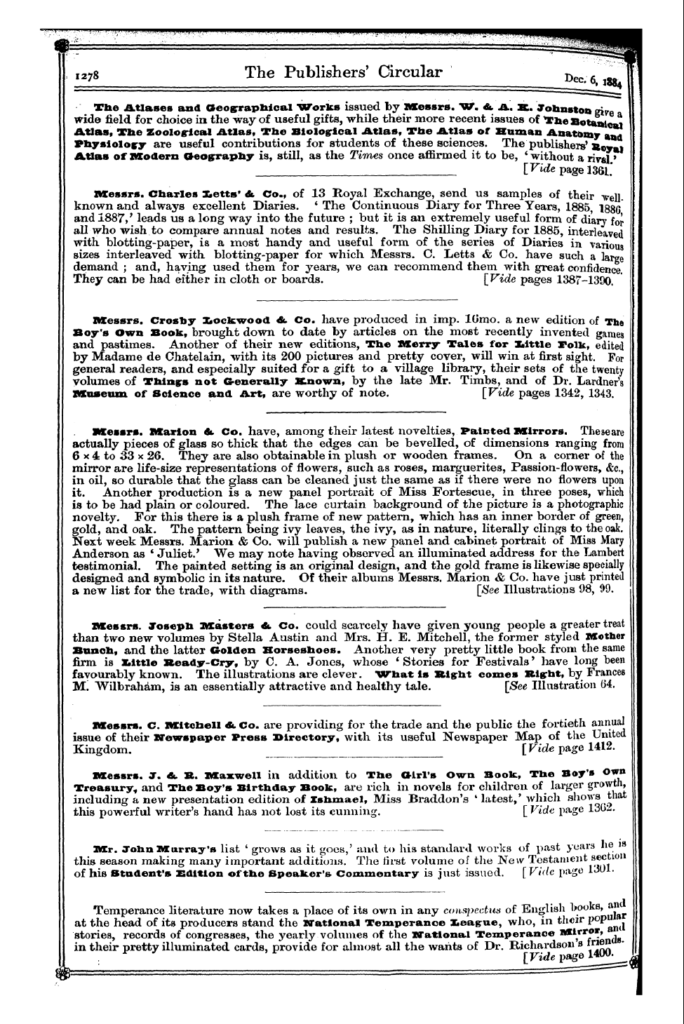 Publishers’ Circular (1880-1890): jS F Y, 1st edition - Including Treasury Messrs , A , . And Ne...