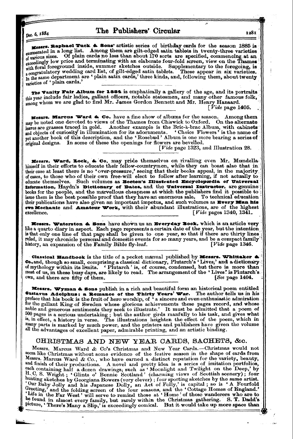 Publishers’ Circular (1880-1890): jS F Y, 1st edition - Christmas And New ~Y Eab Cards, Sachets,...