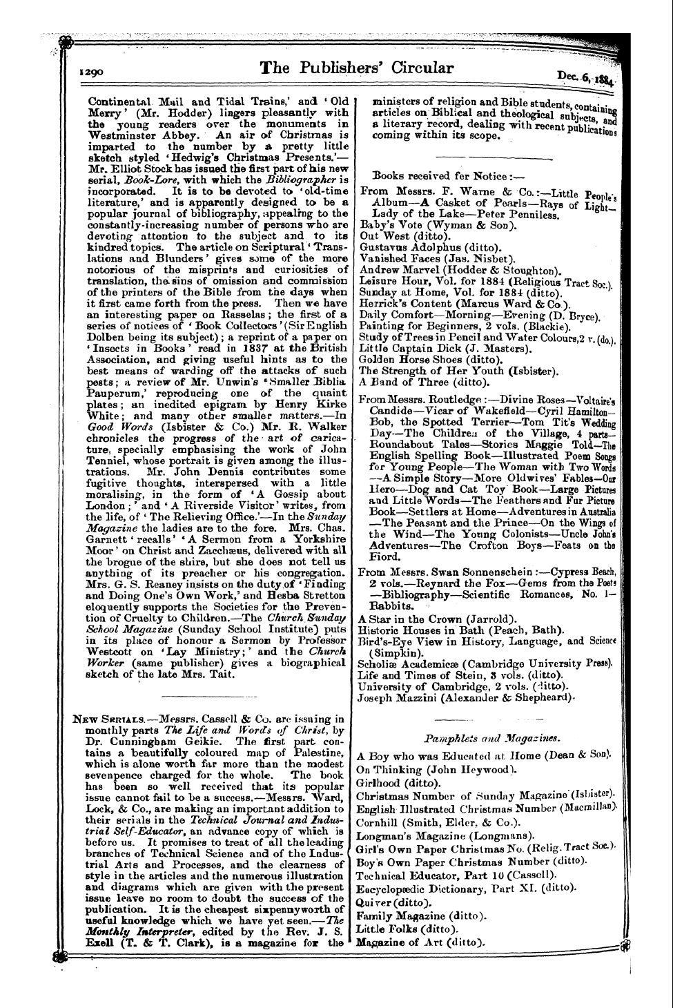 Publishers’ Circular (1880-1890): jS F Y, 1st edition - Books Received Fer Notice:— I Fro Album ...