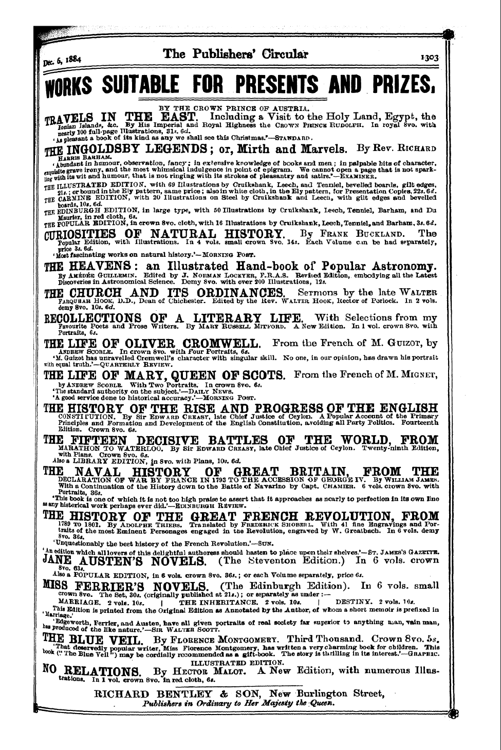 Publishers’ Circular (1880-1890): jS F Y, 1st edition - Ad06301